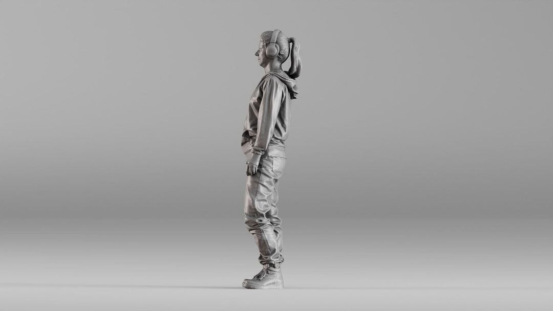 MM1348 Female Teenager wearing Headphones and Hoodie