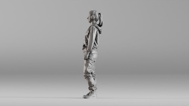 MM1348 Female Teenager wearing Headphones and Hoodie