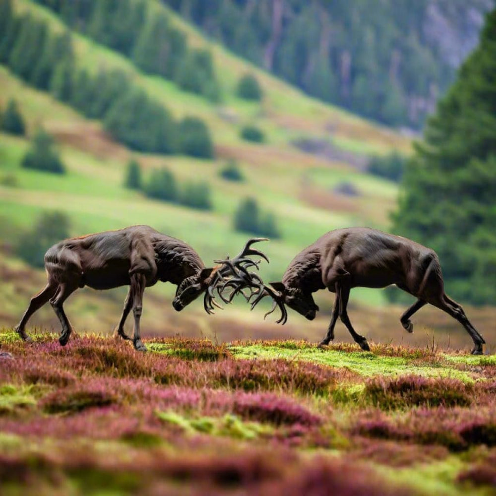 Adm022 Red Deer Stag Fighting Animal