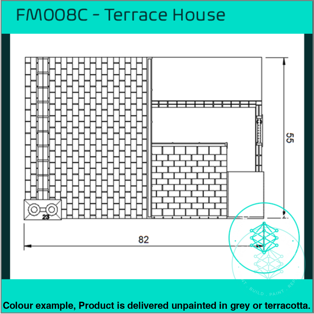 Fm008C – Low Relief Terrace House W Close Oo/Ho Scale Oo Building