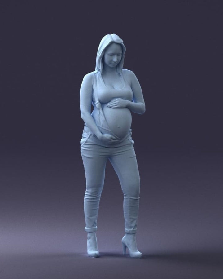 Young Pregnant Girl Showing Baby Bump Figure