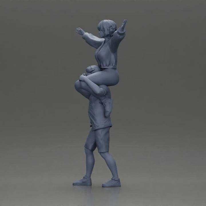 MM1103 Man in shorts carrying girlfriend on shoulders Figure