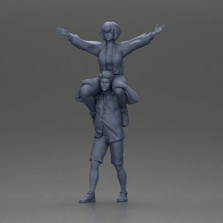 MM1103 Man in shorts carrying girlfriend on shoulders Figure