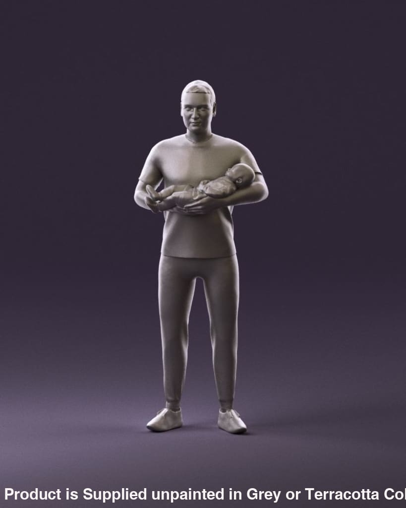 Young Dad Holding Baby Figure