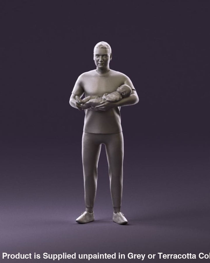 Young Dad Holding Baby Figure
