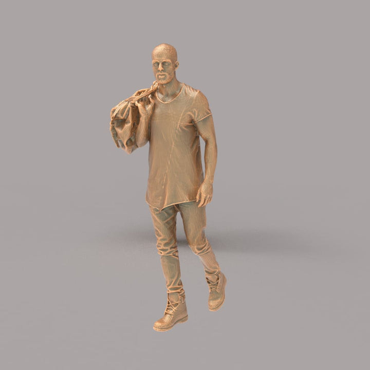 MM605 Tall Bald Male with large Bag on Shoulders Figure