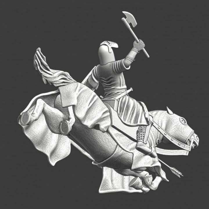 NCM132 Medieval mounted knight and horse - falling Medieval