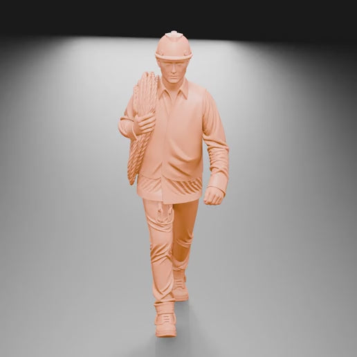 MM1217 Construction Site Builder Walking With Coiled Rope